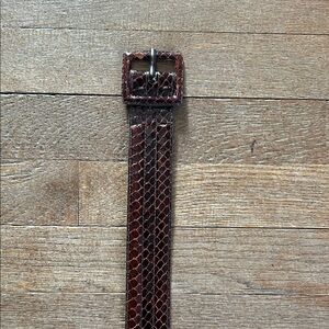 Brown Snakeskin Embossed YSL Leather Belt